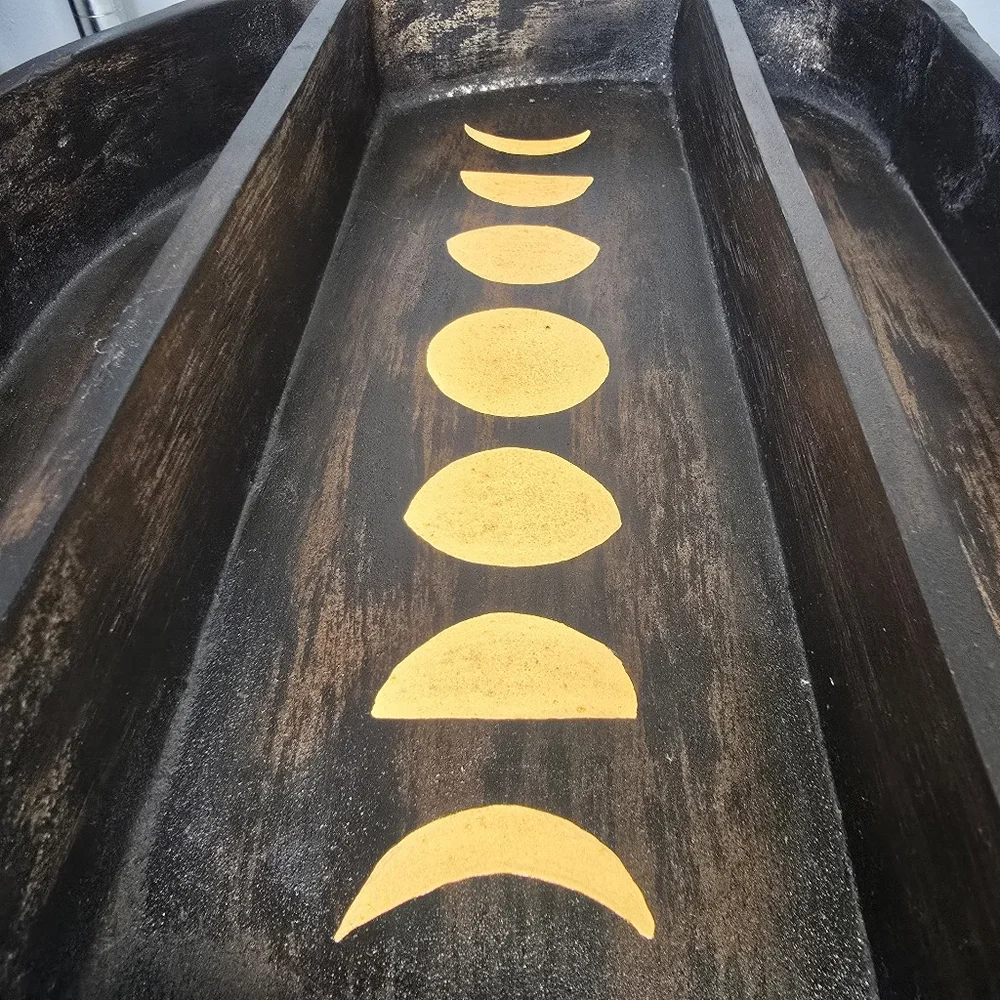Earthbound Trading Company Large Mushroom Wood Shelf Moon Phases Crystal Display